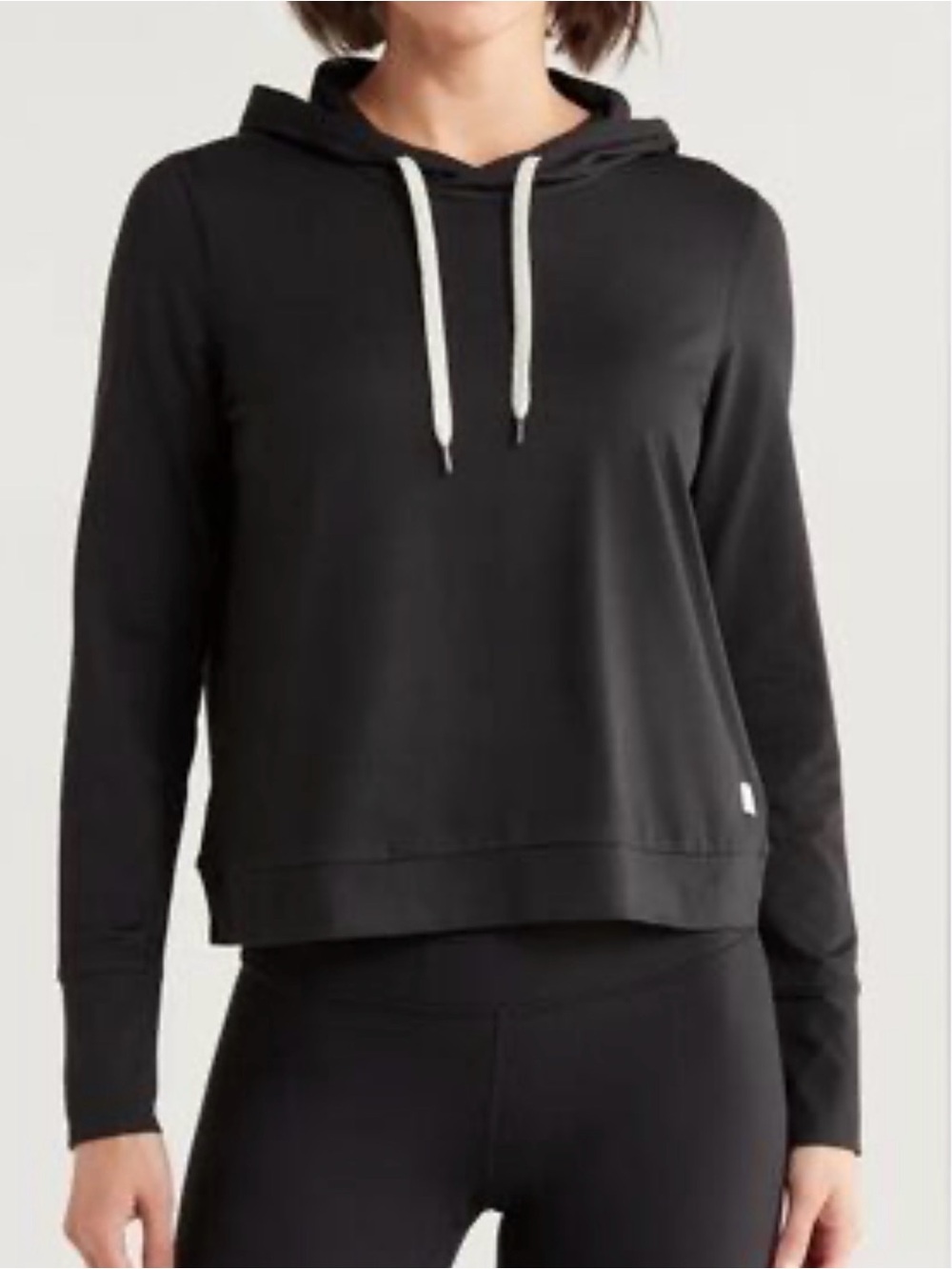 Vuori Black Pullover Hoodie with White Drawstrings